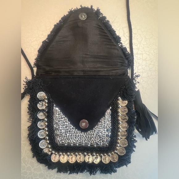 Shashi | Black Metallic Embellished Beaded Shoulder Bag - Picture 6 of 16